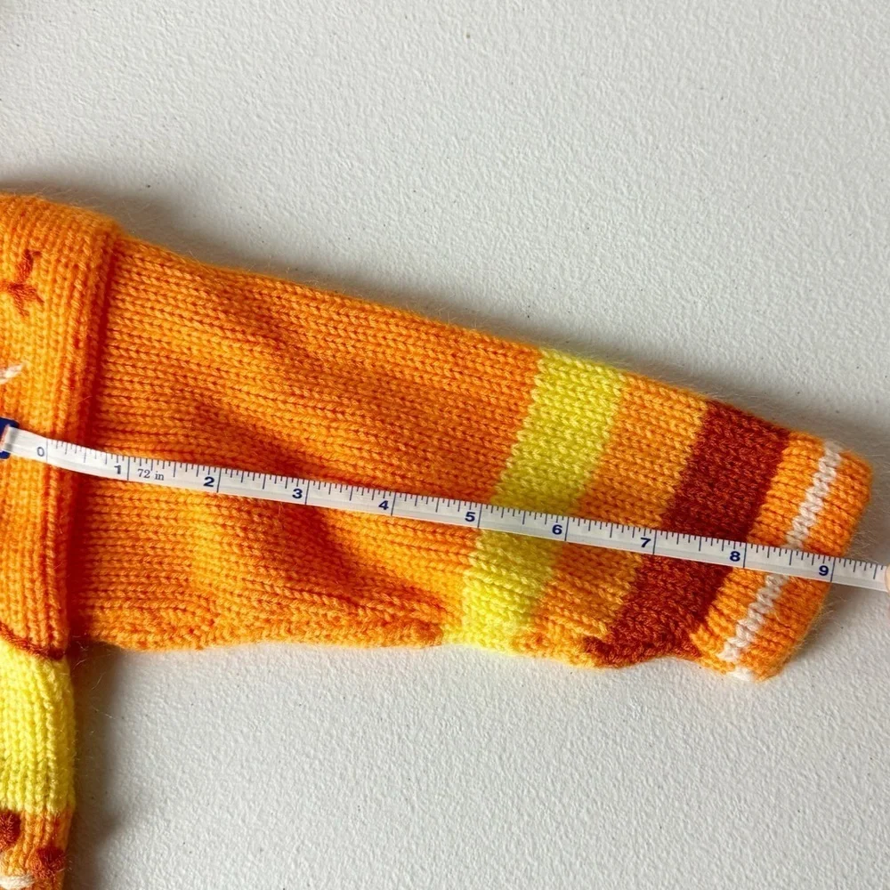 Artesanias INTY Handmade Bright Orange and Yellow Wool Stripe Farm Hoodie